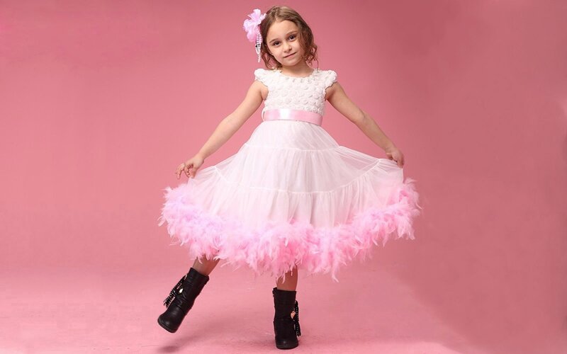 Girl in Feather Dress — Pink