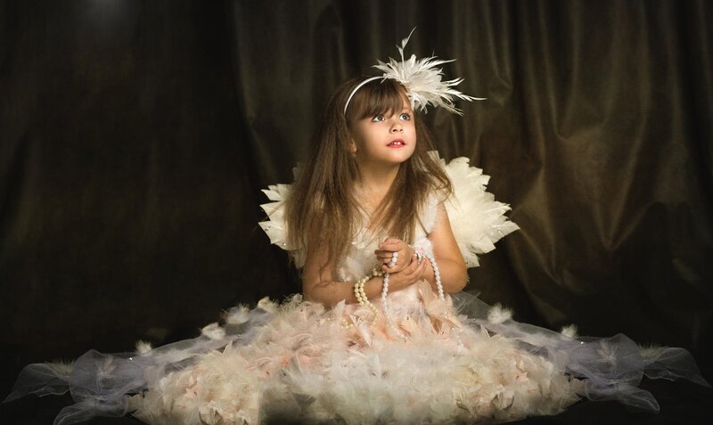 Girl in Feather Dress — White