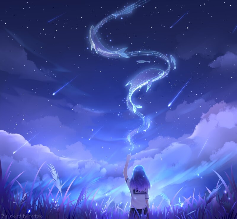 Girl in Field at Night