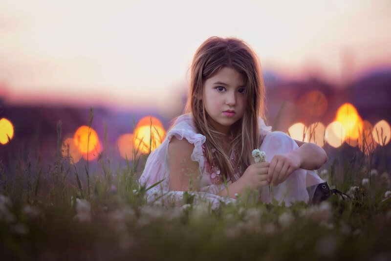 Girl in Field — Pink, Serene