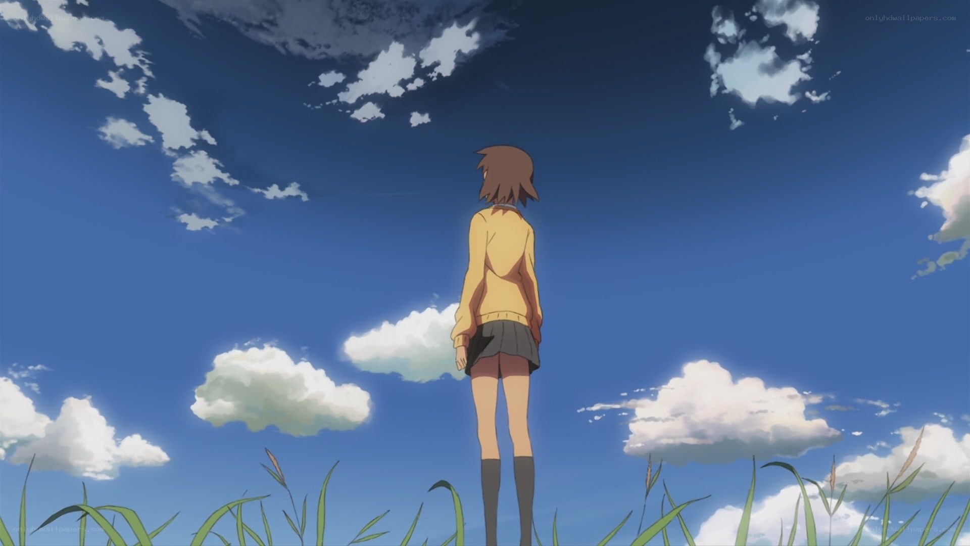 girl in field under sky