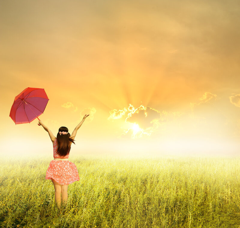 Girl in Field with Umbrella