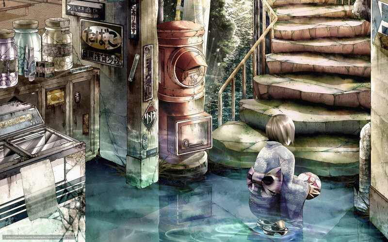 Girl in flooded alleyway