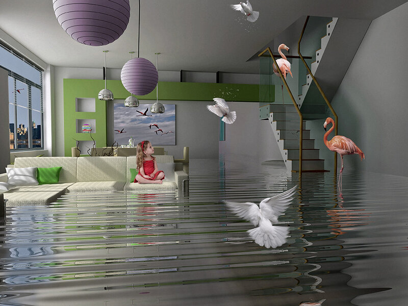 Girl in Flooded Living Room