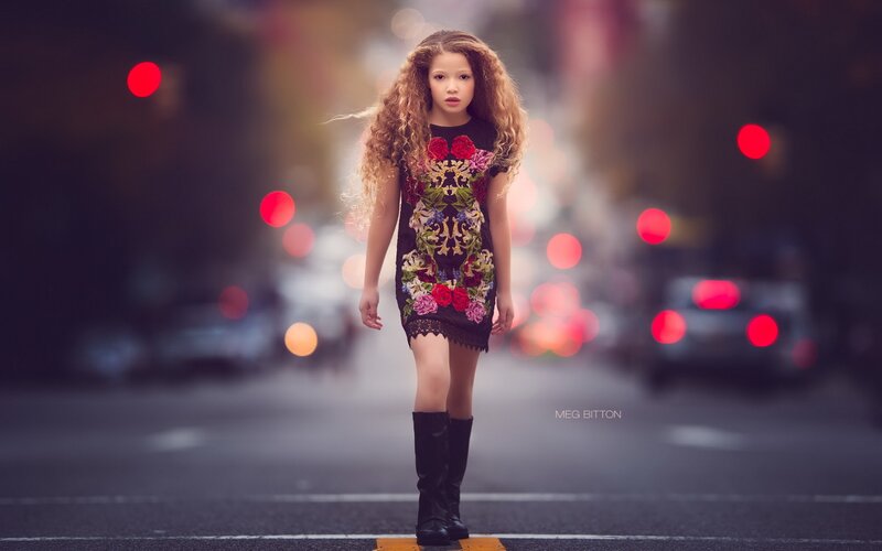 Girl in Floral Dress — Black, Dramatic