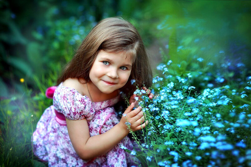Girl in Floral Dress — Blue, Serene