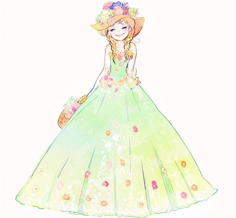 Girl in Floral Dress — Green, Cheerful