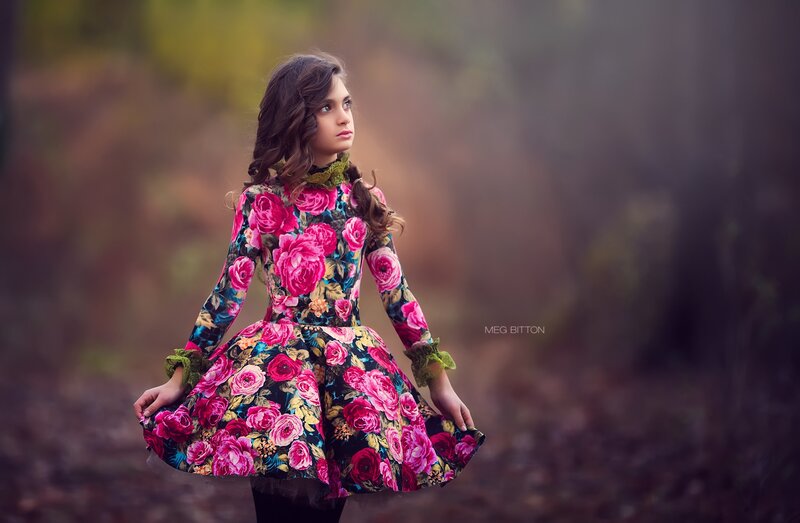 Girl in Floral Dress — Pink, Dramatic