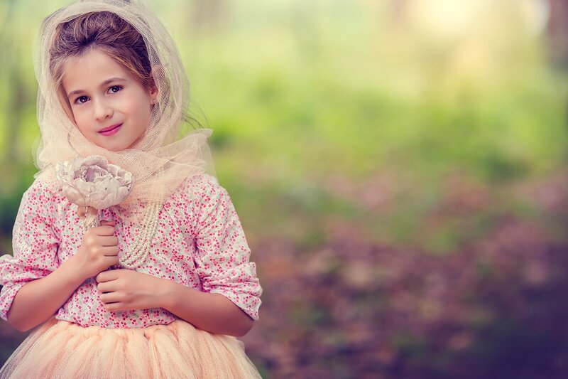 Girl in Floral Dress — Pink, Serene, Spring