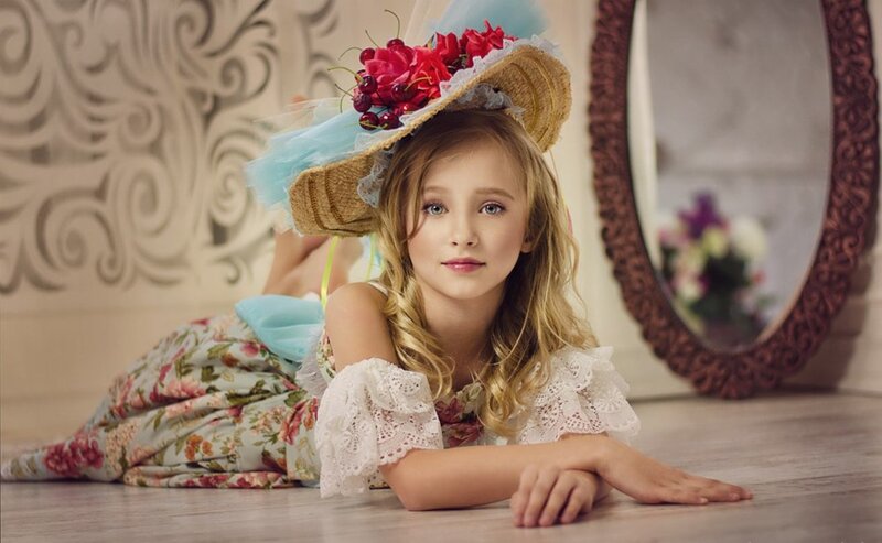 Girl in Floral Dress — White, Serene
