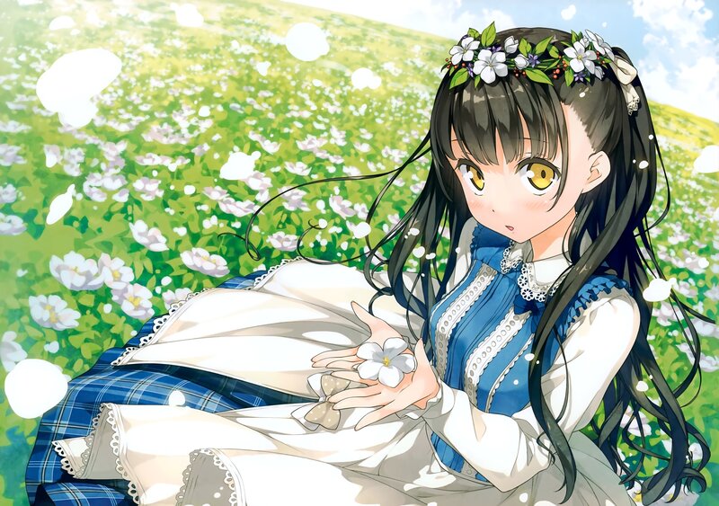 Girl in Flower Field — Blue, Serene