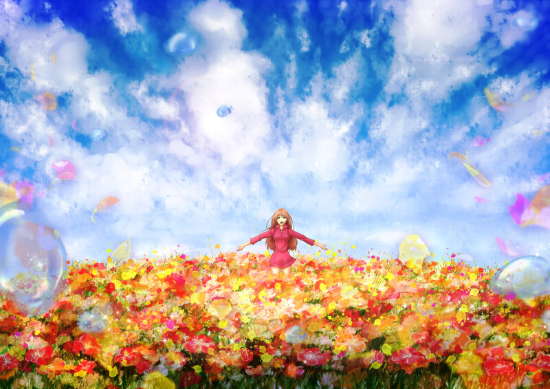 Girl in Flower Field — Blue