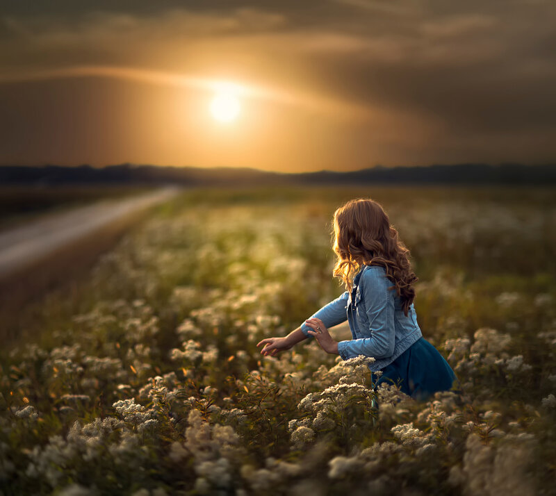 Girl in Flower Field — Golden