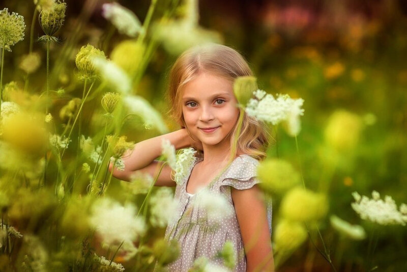 Girl in Flower Field — Green, Serene, Afternoon