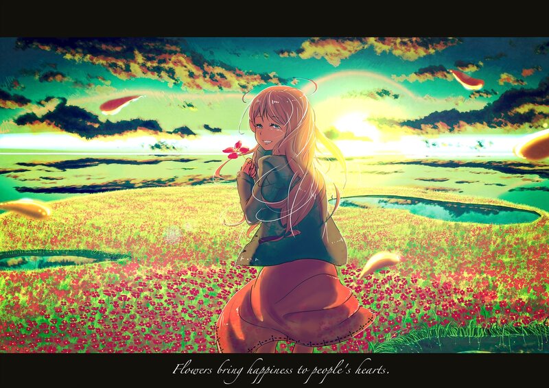 Girl in Flower Field — Green, Serene