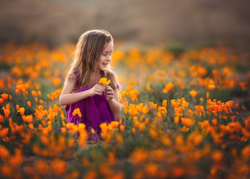 Girl in Flower Field — Orange