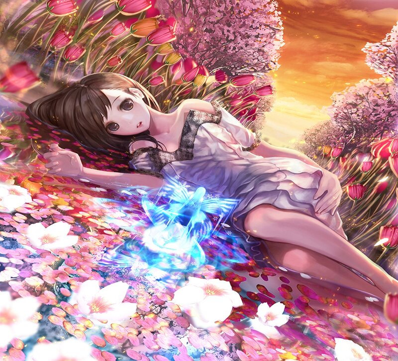 Girl in Flower Field — Pink, Serene