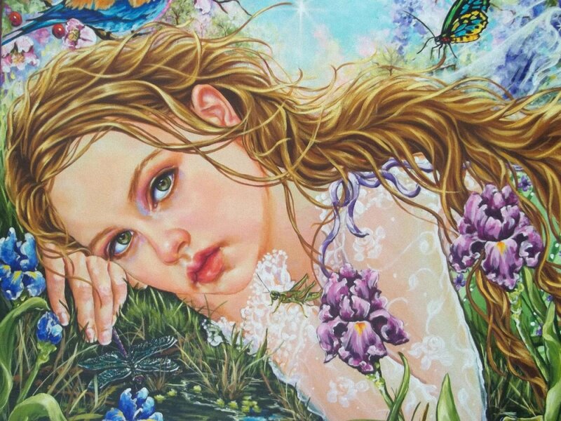 Girl in Flower Field — Purple, Serene, Spring