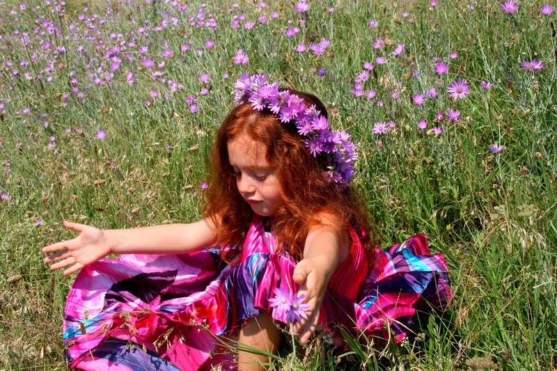 Girl in Flower Field — Purple, Serene, Summer