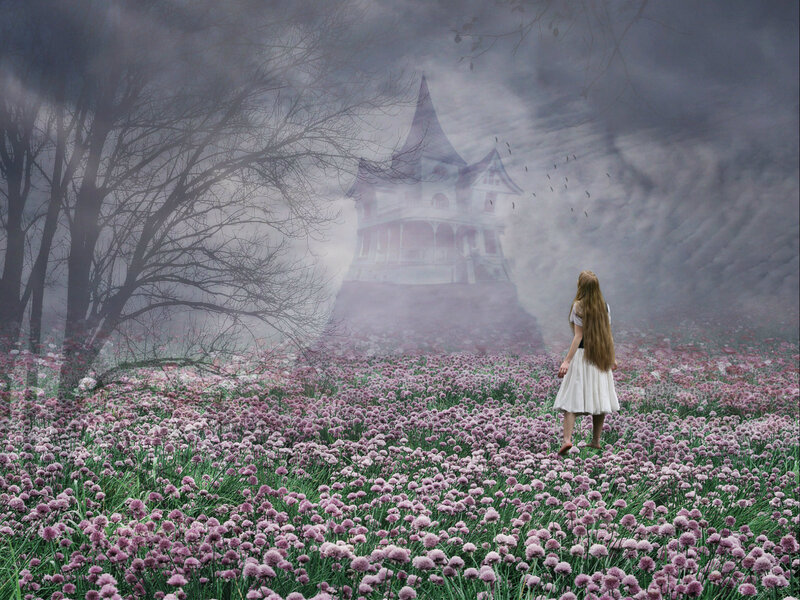 Girl in Flower Field — Purple