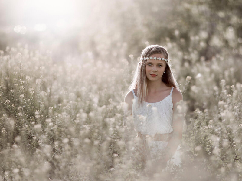 Girl in Flower Field — White