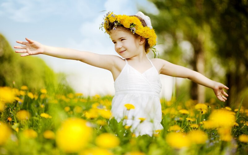Girl in Flower Field — Yellow