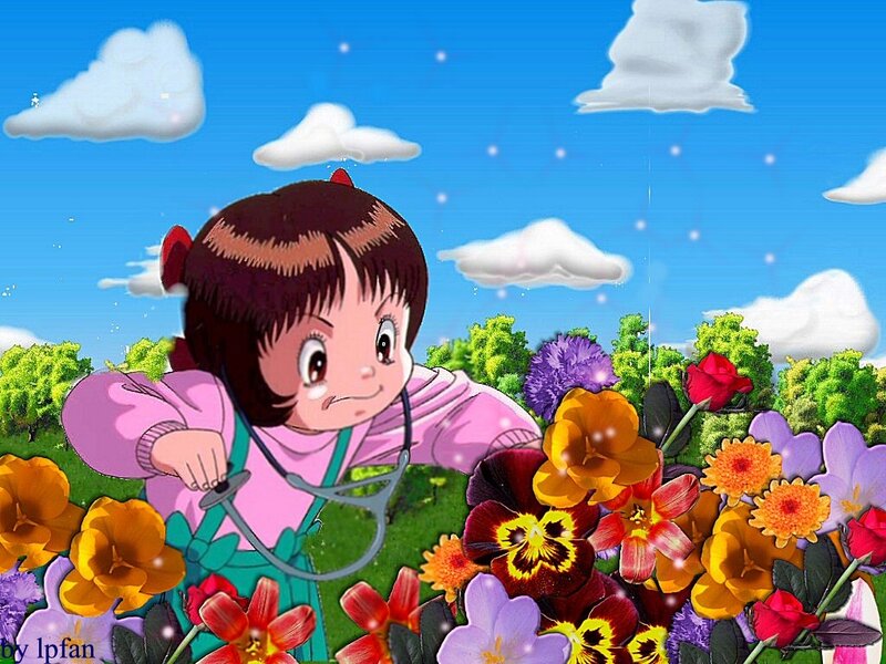 Girl in Flower Garden — Blue
