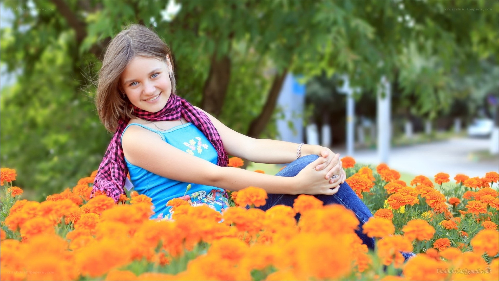 Girl in flower garden