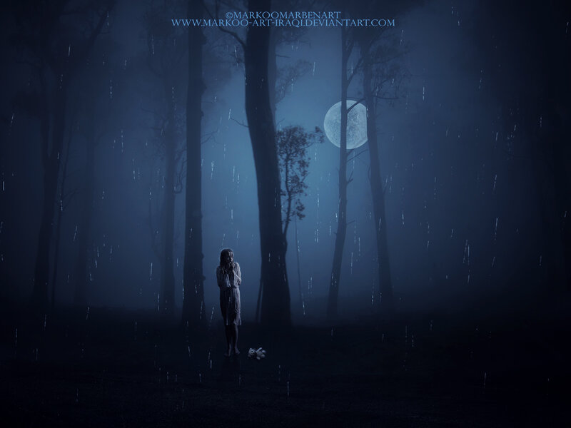 Girl in Forest at Night — Blue