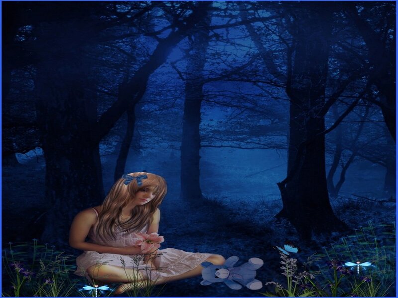 Girl in Forest — Blue