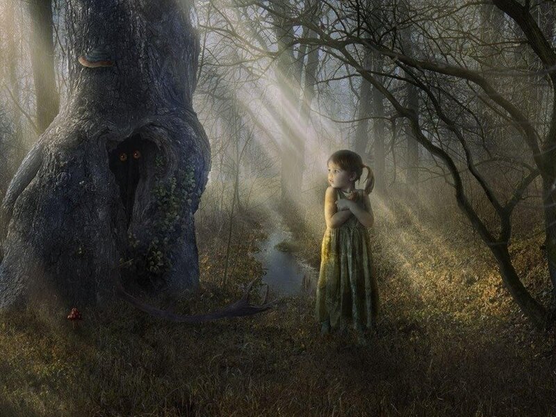 Girl in Forest — Brown, Mysterious, Morning, Digital Art