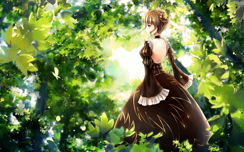 girl in forest gown