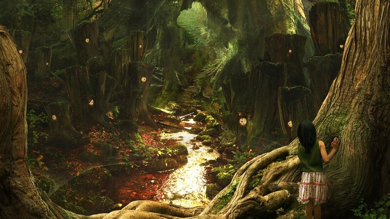 Girl in Forest — Green, Mysterious