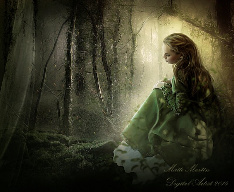 Girl in Forest — Green, Serene, Night