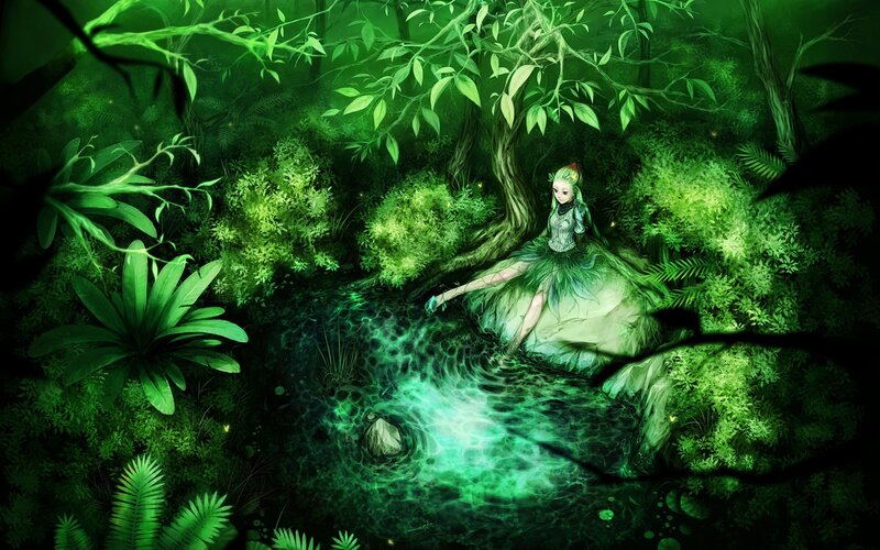 Girl in Forest Pond — Green