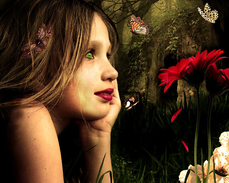 Girl in Forest — Red