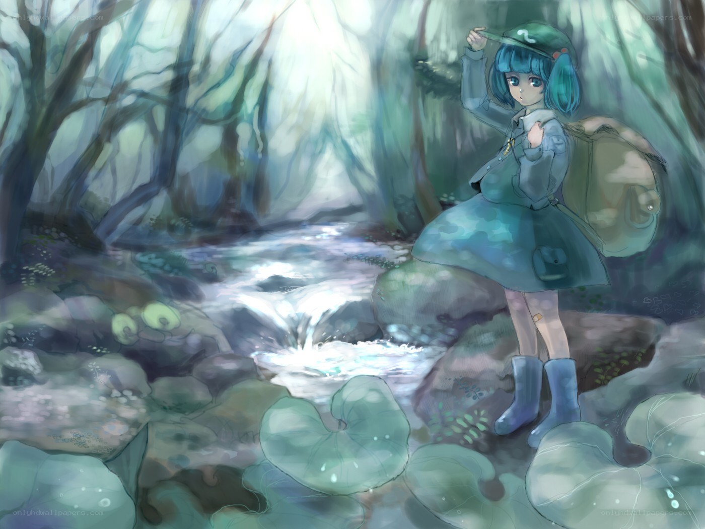 girl in forest stream
