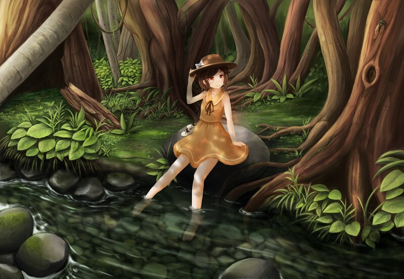 Girl in Forest Stream — Green, Serene, Afternoon