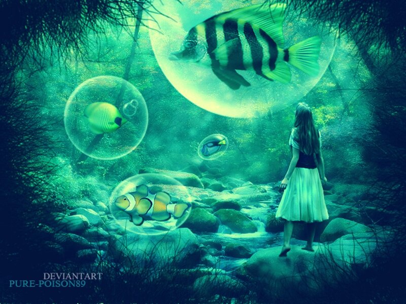 Girl in Forest Stream — Green