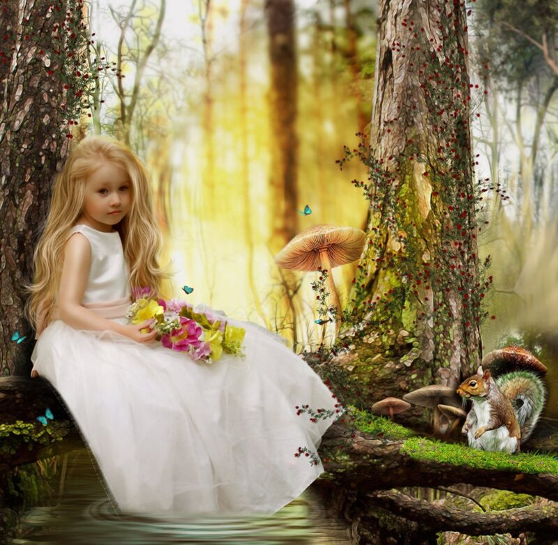 Girl in Forest — White
