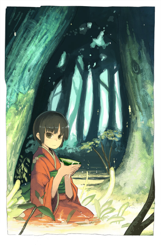 girl in forest with bowl