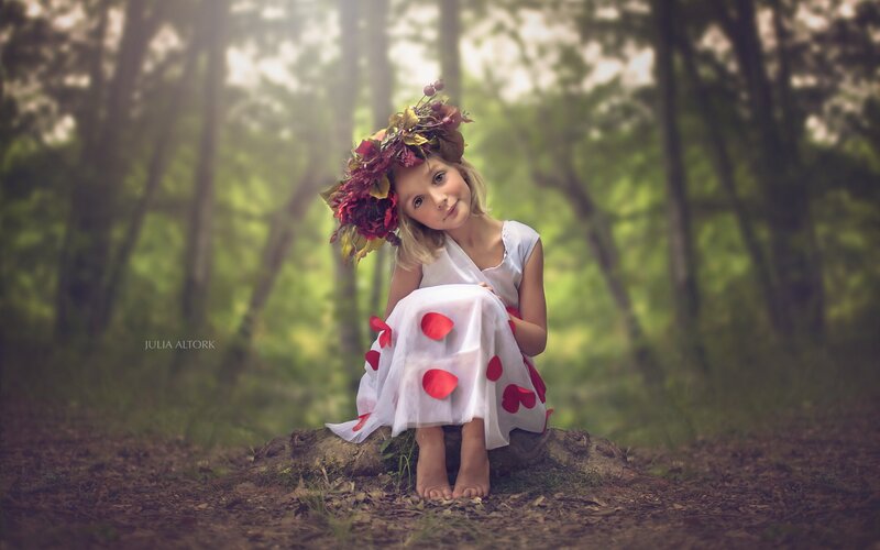 Girl in Forest with Flower Crown