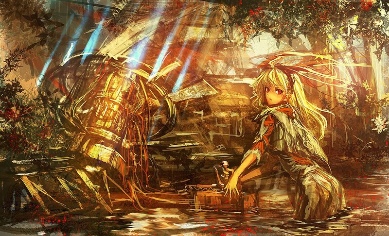girl in forest with glowing machine