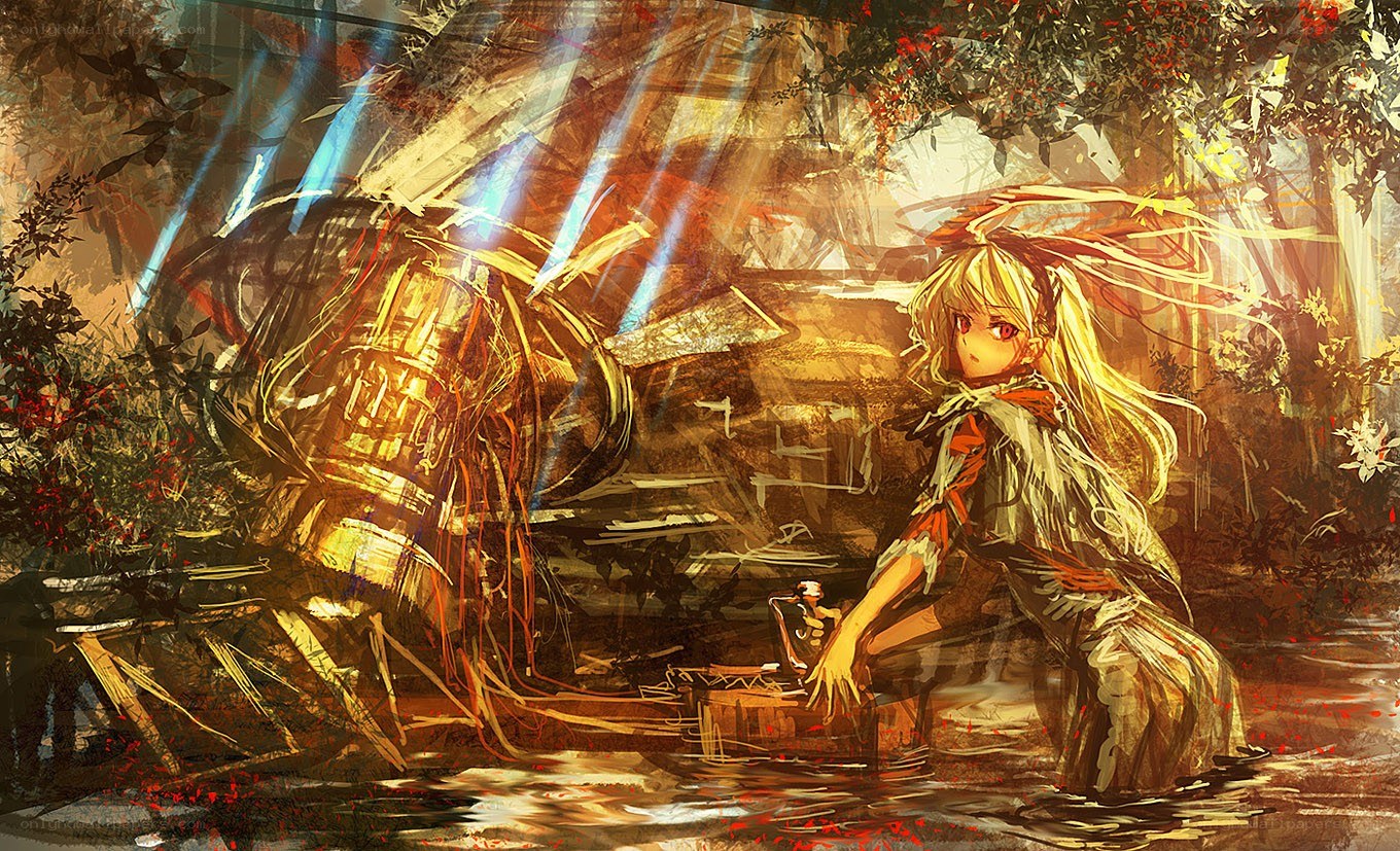 girl in forest with glowing machine