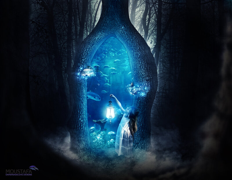 Girl in Forest with Lantern