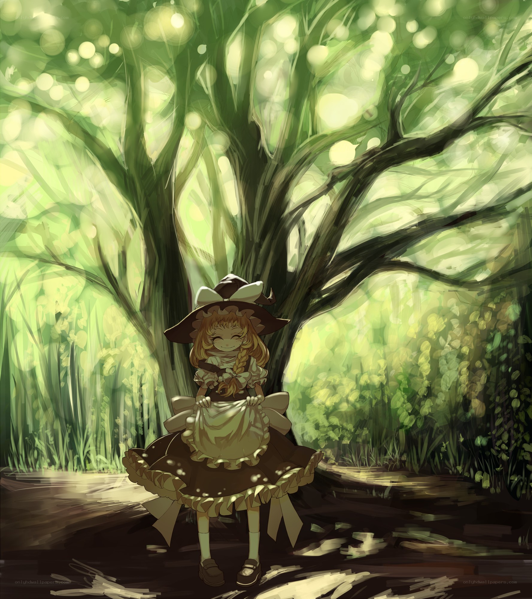Girl in forest with tree