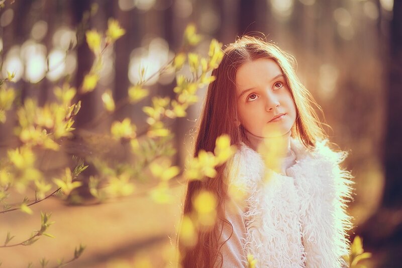 Girl in Forest — Yellow, Serene, Spring