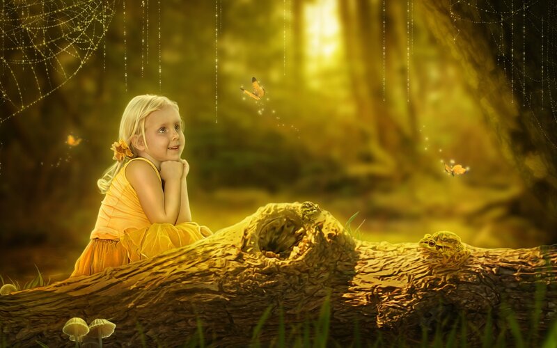 Girl in Forest — Yellow, Serene
