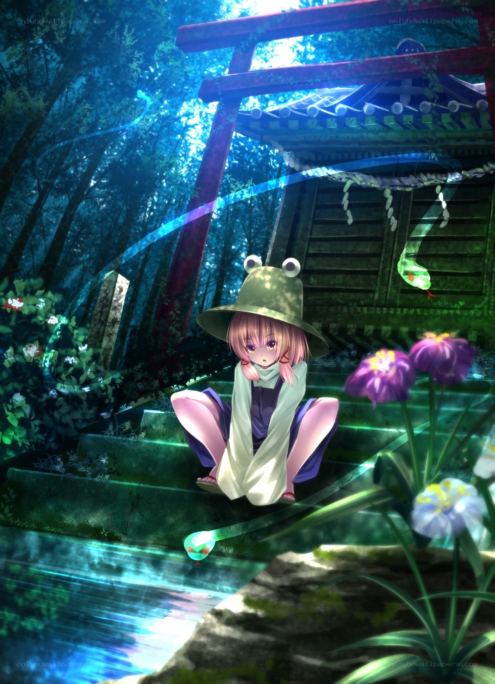 girl in frog hat at shrine