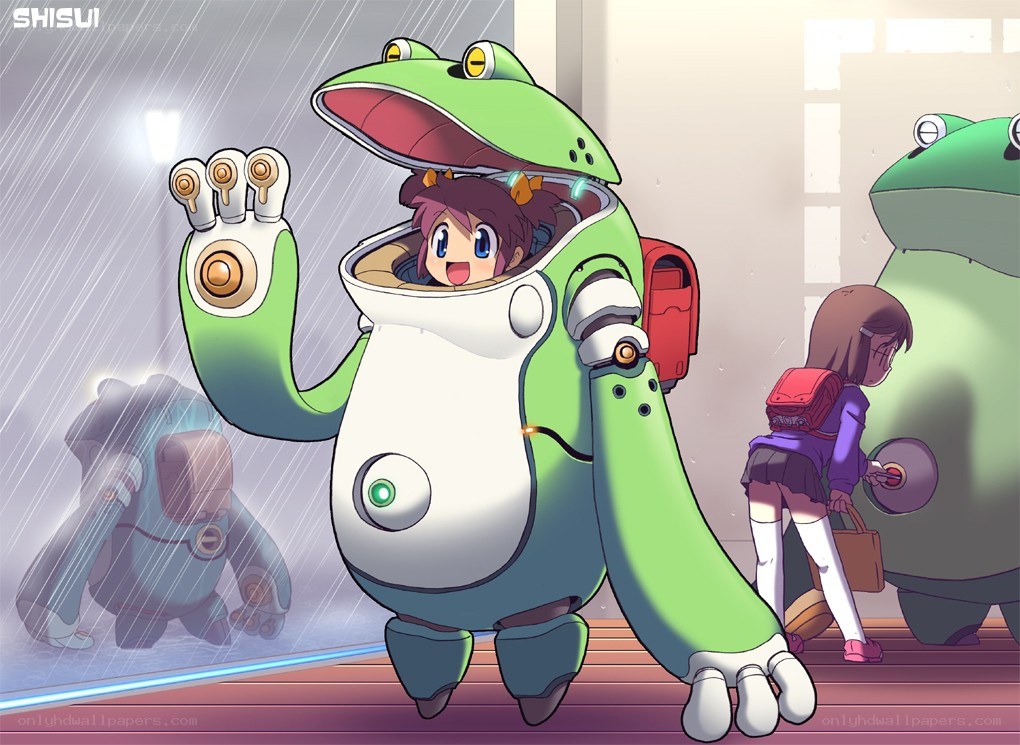 girl in frog robot suit